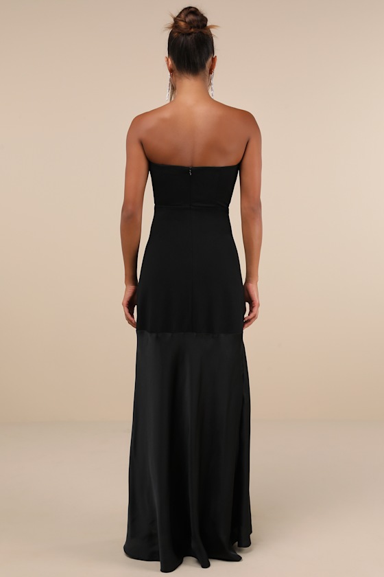 Compelling Style Black Strapless A-Line Maxi Dress
