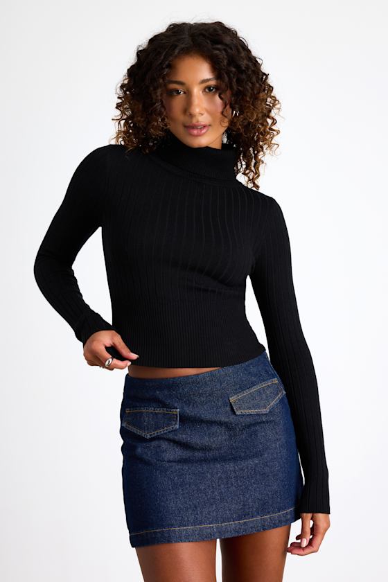 Perfected Comfort Black Turtleneck Sweater Top
