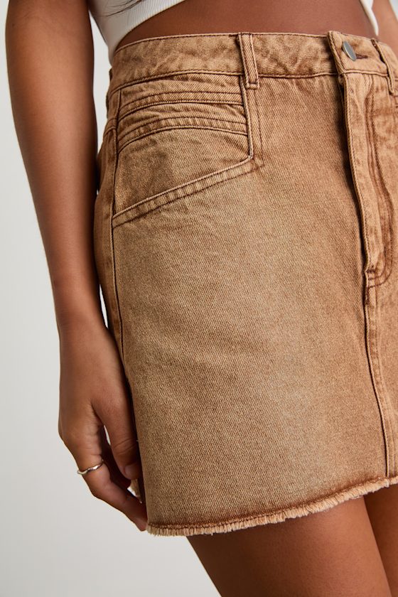 Noam Washed Brown Twill Mini Skirt