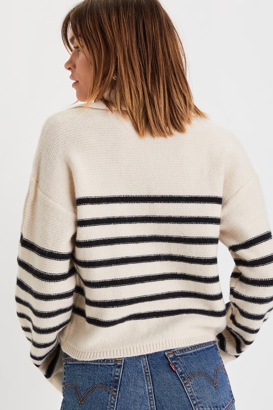 Timeless Energy Ivory Striped Collared Pullover Sweater