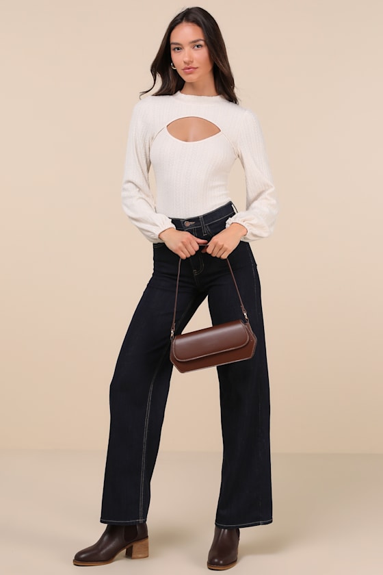 Simply Ideal Ivory Cutout Long Sleeve Top