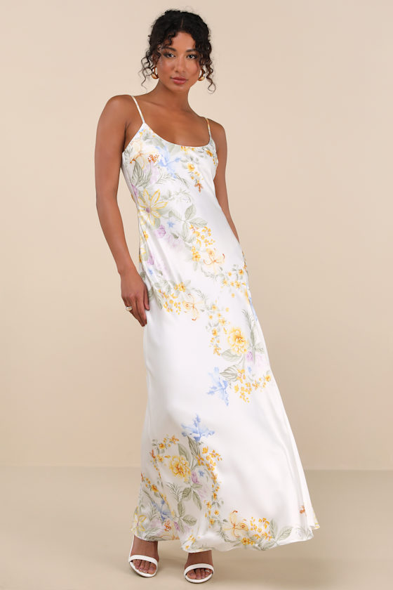 Donna Ivory Floral Sleeveless Slip Maxi Dress