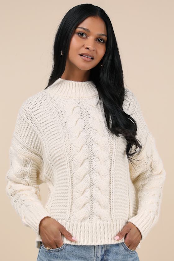 Timeless Warmth Ivory Cable Knit Pullover Sweater