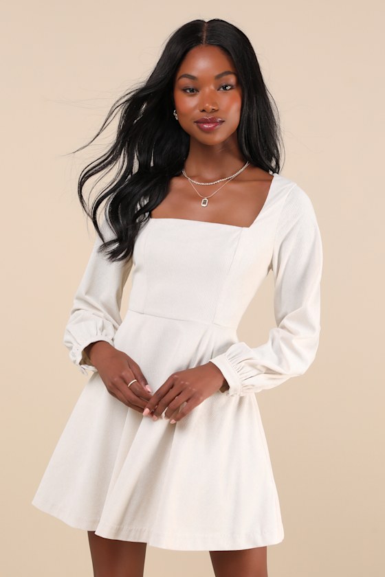 Daily Affection Beige Corduroy Mini Dress With Pockets