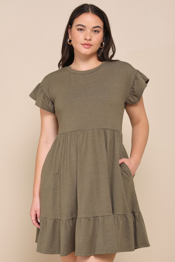 Sweetest Style Olive Green Tiered Babydoll Dress