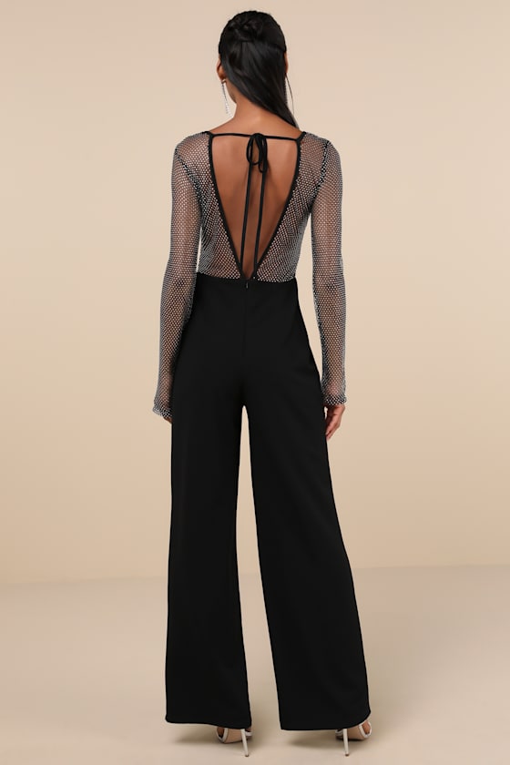 Beyond Glamorous Black Fishnet Rhinestone Jumpsuit