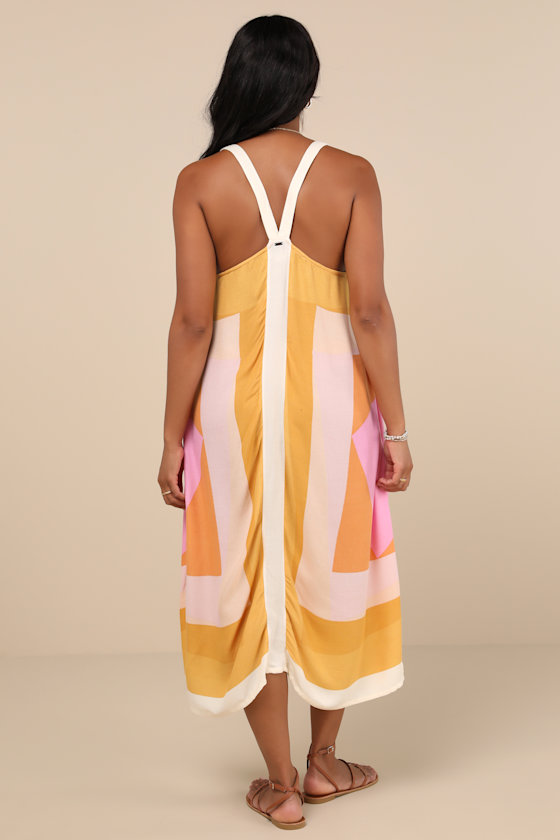 Miranda White Multi Geometric Print Midi Dress