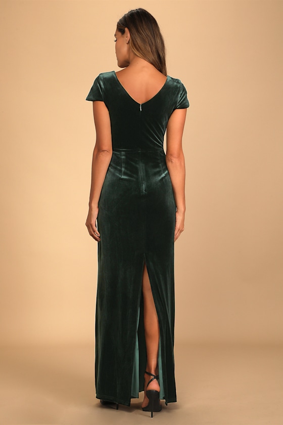Feeling Flawless Emerald Green Velvet V-Neck Maxi Dress