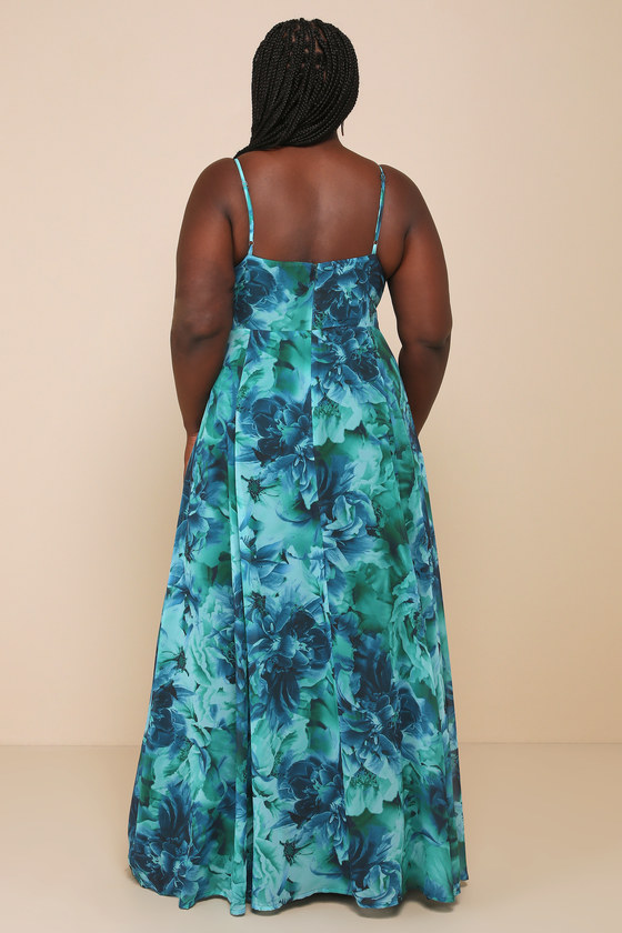 Beautiful Soul Teal Green Floral Print Twist-Front Maxi Dress
