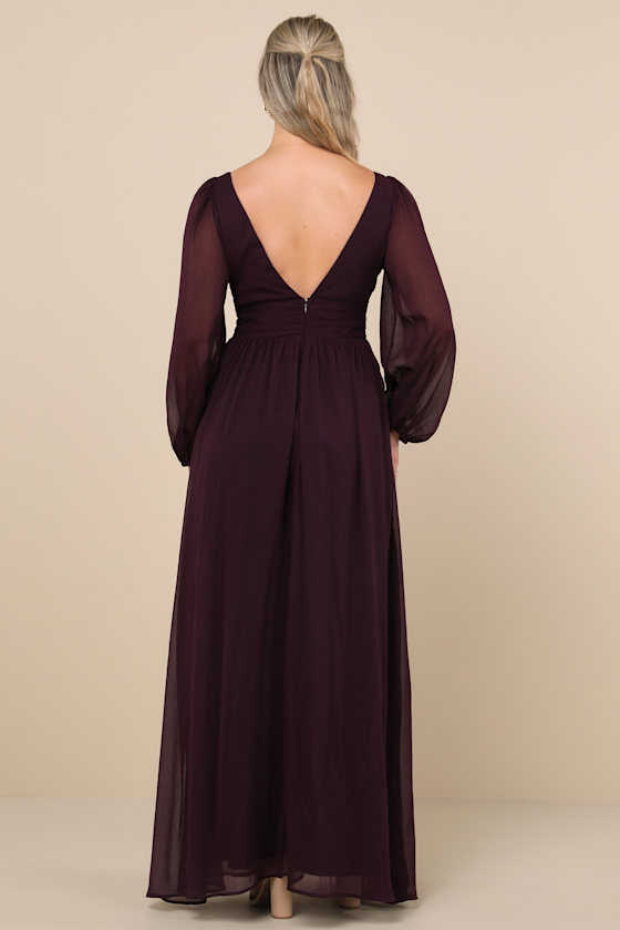 Enchant My Love Dark Purple V-Neck Long Sleeve Maxi Dress