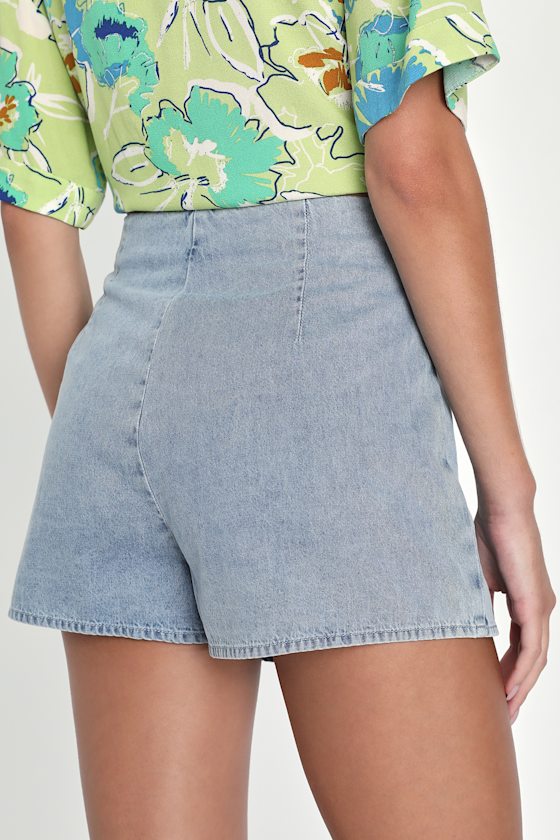 Born To Be Adored Light Wash Denim High-Rise Mini Skort