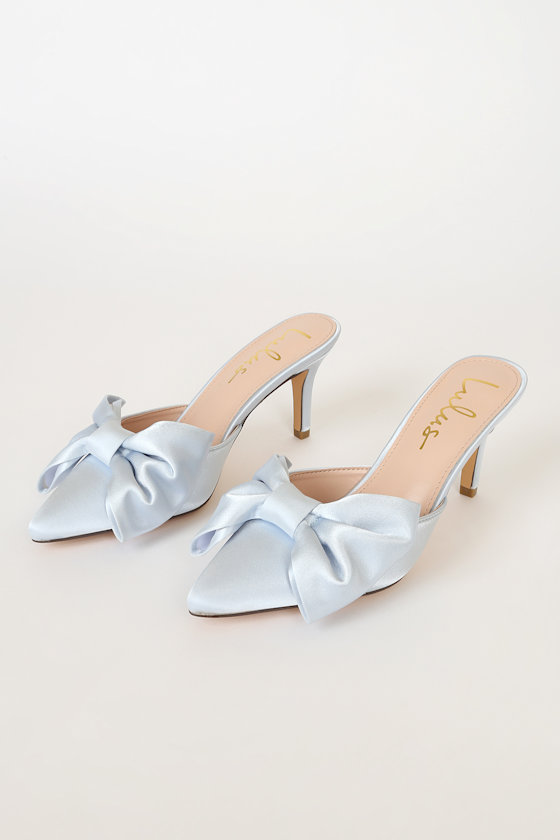 Lyle Light Blue Satin Pointed-Toe Mules