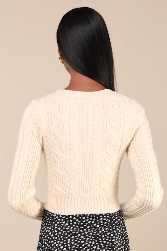Cuddly Contentment Cream Cable Knit Cropped Sweater