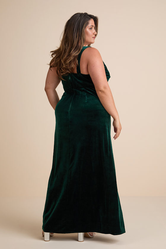 Elegant Sweetie Emerald Green Velvet Square Neck Maxi Dress