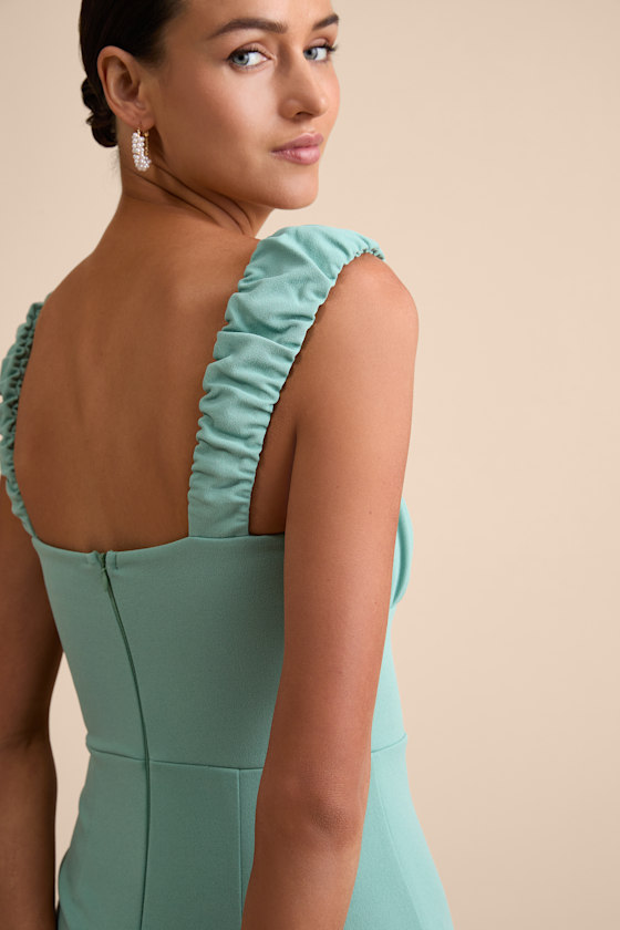 Tayla Sage Sleeveless Ruched Column Maxi Dress