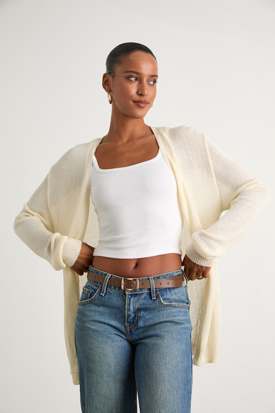 Clean Aesthetic Cream Knit Cardigan Sweater