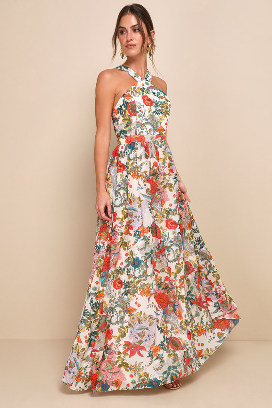 Lilja Cream Floral Print Maxi Dress