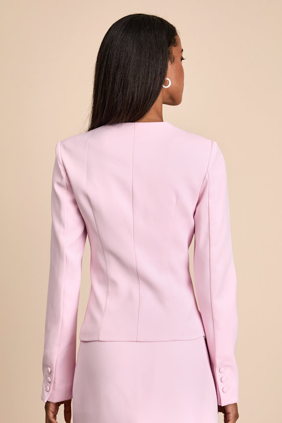 Eliana Light Pink Scoop Neck Blazer