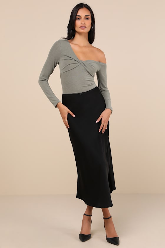 Adorable Simplicity Olive Green One-Shoulder Sweater Top