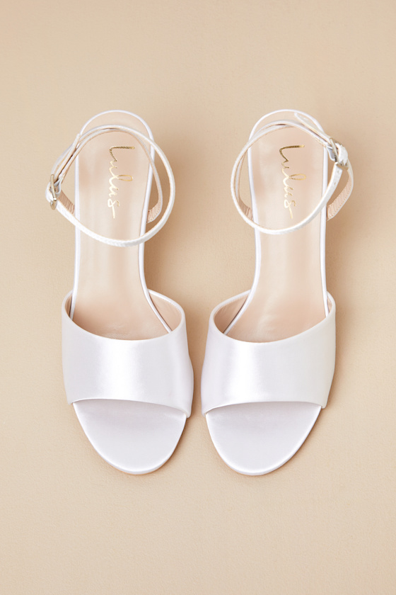 Chiarina White Satin Ankle Strap Wedge Sandals