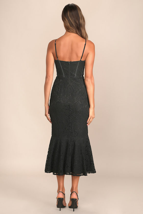 Found Your Love Black Lace Sleeveless Trumpet Midi Dress