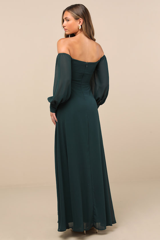 Feel the Romance Emerald Green Off-the-Shoulder Maxi Dress