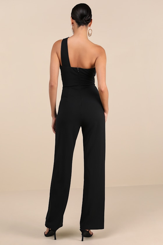 Devoted to Fun Black One-Shoulder Sleeveless Jumpsuit