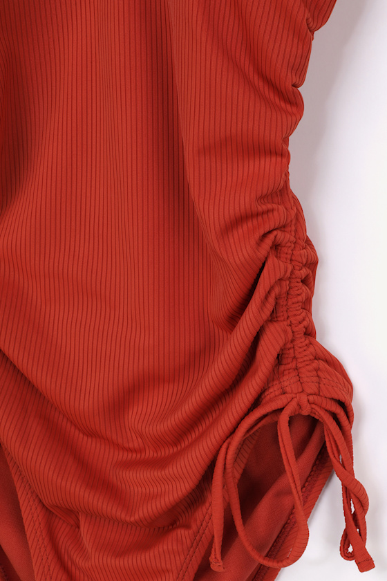 Sunny Side Rust Orange Ribbed One-Piece Swimsuit