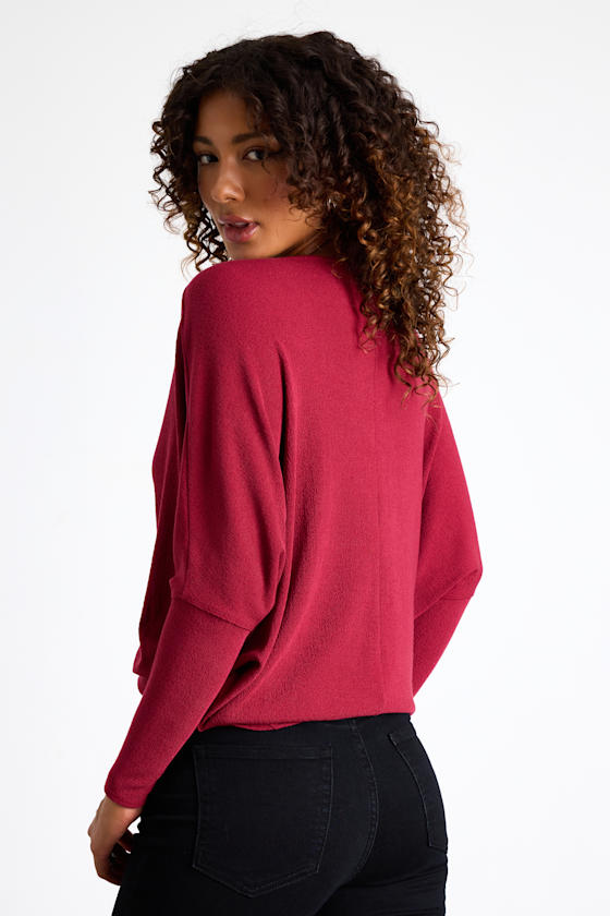 Verla Wine Red Dolman Sleeve Sweater Top