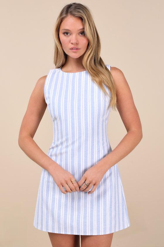 Alyvia Blue and White Striped Sleeveless Mini Dress