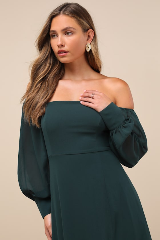 Feel the Romance Emerald Green Off-the-Shoulder Maxi Dress