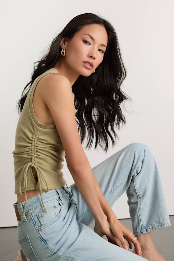 Anika Sage Burnout Ruched Tank Top