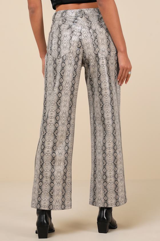 Wildly Captivating Grey Snake Print Vegan Leather Pants