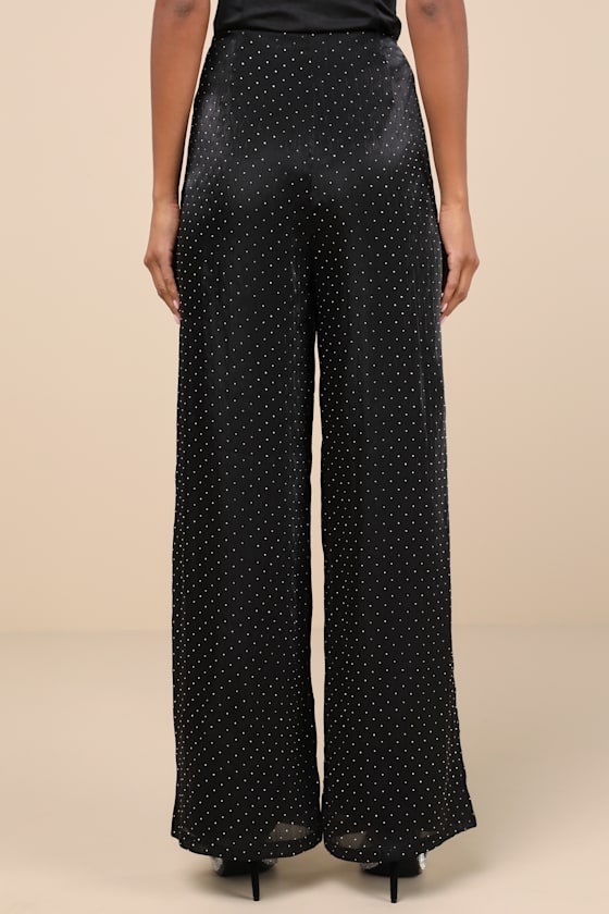 Memorable Style Black Satin Wide-Leg Pants