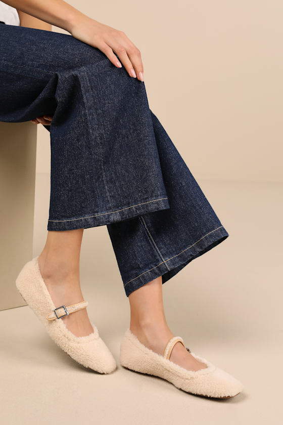 Eastan Natural Shearling Buckle Ballet Flats