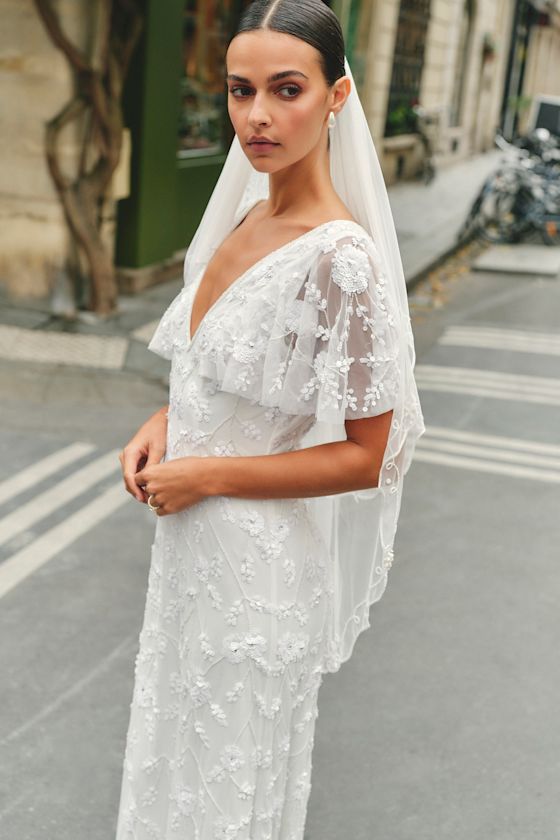 Safiya White Sequin Flutter Sleeve Maxi Dress