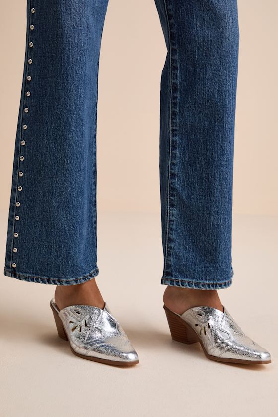 Armina Silver Western Mule Pumps