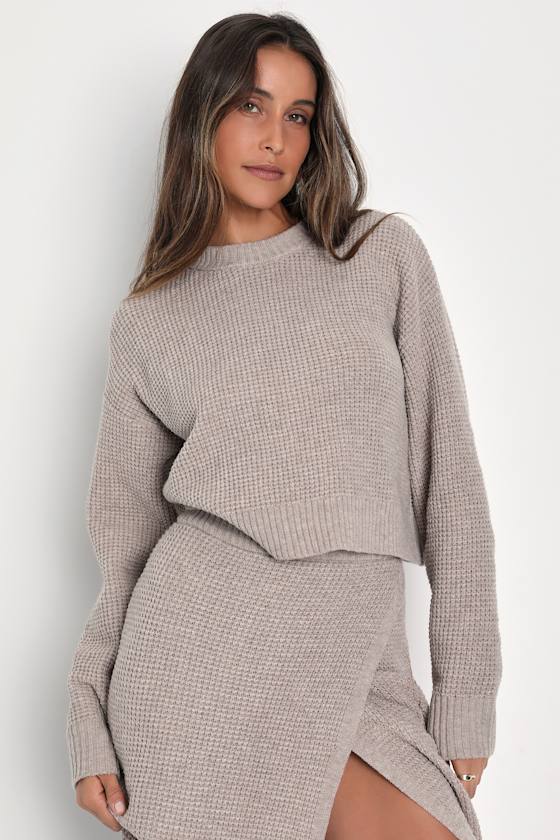 Autumn Sweetheart Beige Waffle Knit Two-Piece Sweater Dress