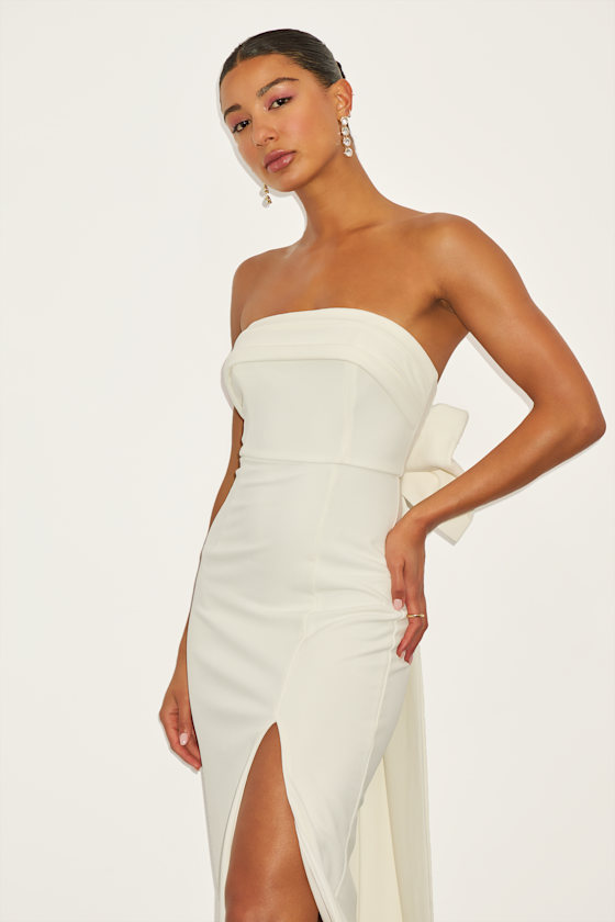 Fabulous Phenomenon White Strapless Bow Midi Dress