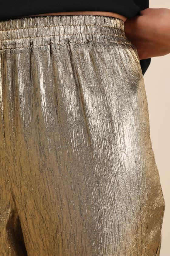 Party Personality Gold Textured Flare Pants