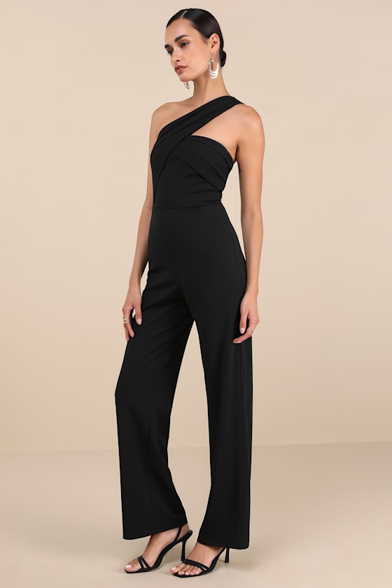 Devoted to Fun Black One-Shoulder Sleeveless Jumpsuit