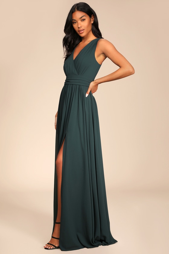 Thoughts of Hue Emerald Green Surplice Maxi Dress