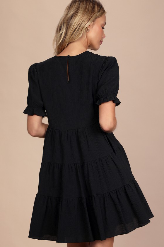 Favorite Day Black Puff Sleeve Tiered Mini Dress