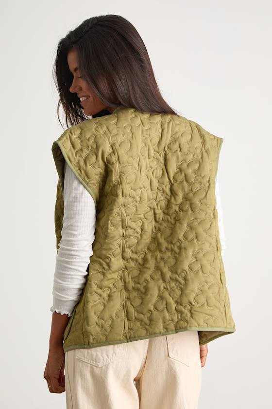 Wrenleigh Olive Green Floral Quilted Vest