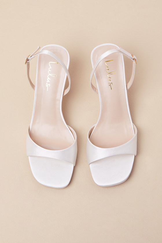 Soline White Satin Slingback Low Heel Sandals