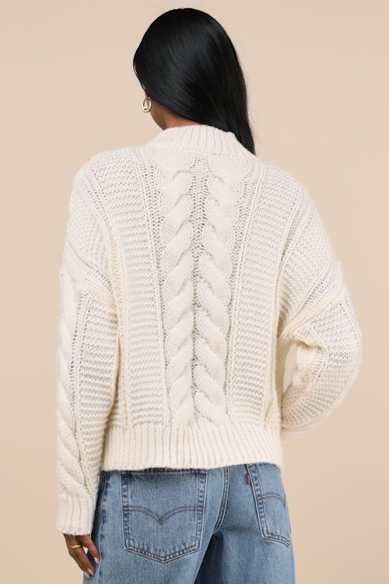 Timeless Warmth Ivory Cable Knit Pullover Sweater
