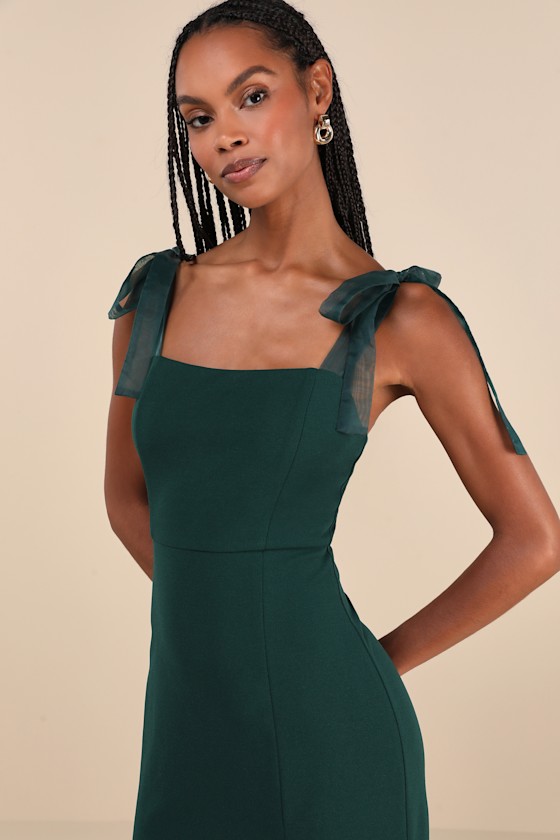Romantic Celebration Emerald Green Tie-Strap Bodycon Midi Dress