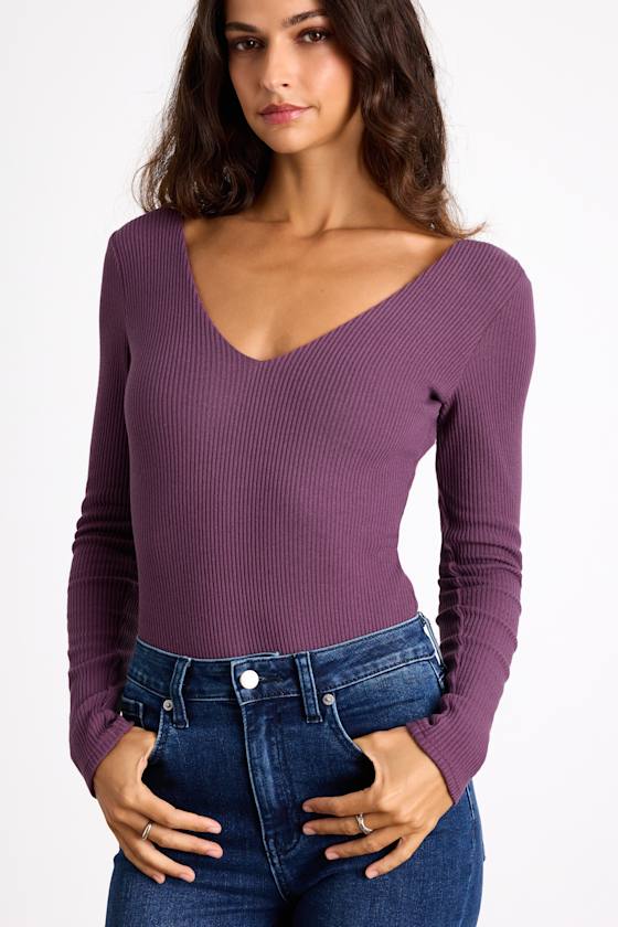 Easygoing Chic Purple Long Sleeve Bodysuit