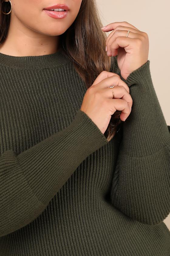 Loving You Fondly Olive Green Ribbed Knit Sweater Dress