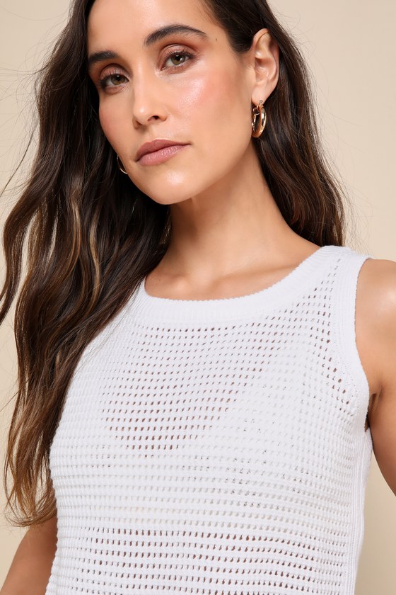 Get the Look White Loose Knit Sweater Tank Top